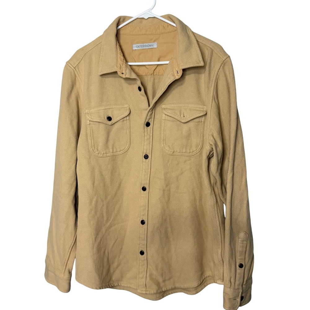 Outerknown Blanket Shirt Tan Khaki Organic Cotton Heavyweight Twill size Large